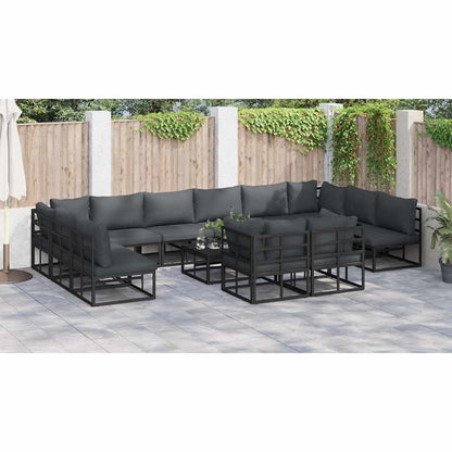 vidaXL Garden Sofa Set with Cushion 13 pcs Black Aluminium