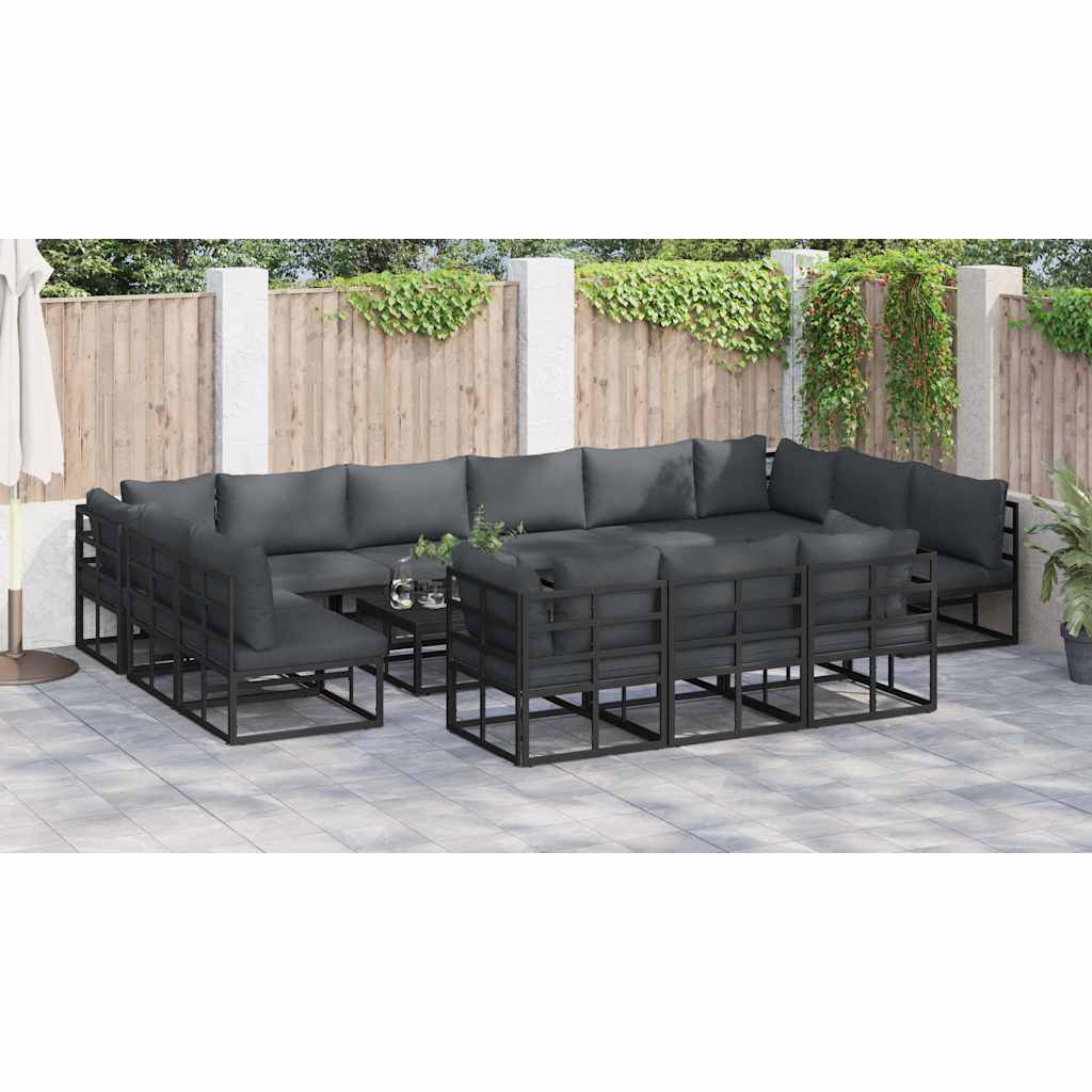 vidaXL Garden Sofa Set with Cushion 14 pcs Black Aluminium