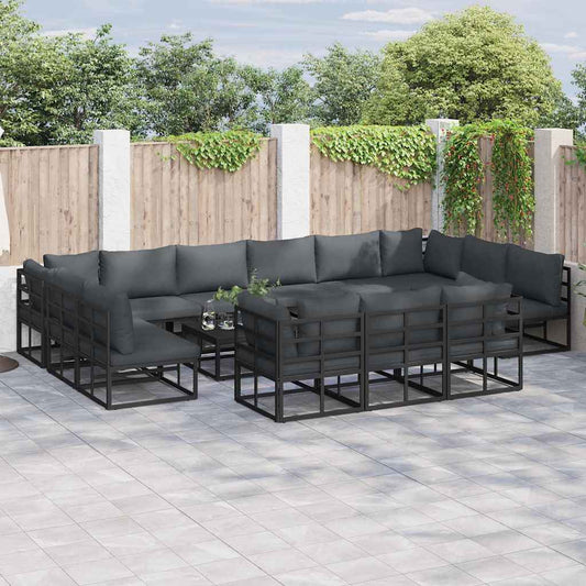 vidaXL Garden Sofa Set with Cushion 14 pcs Black Aluminium