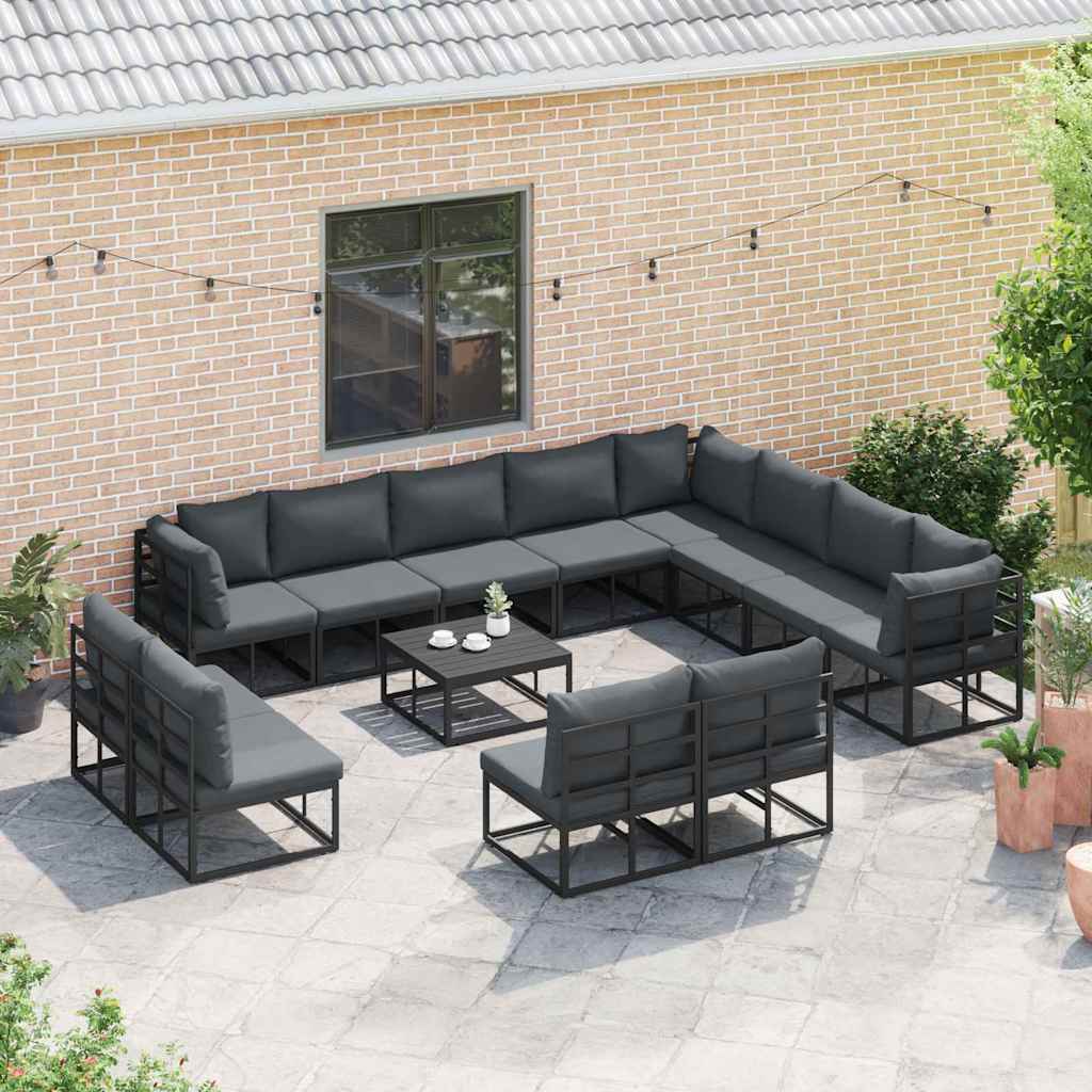 vidaXL Garden Sofa Set with Cushion 12 pcs Black Aluminium