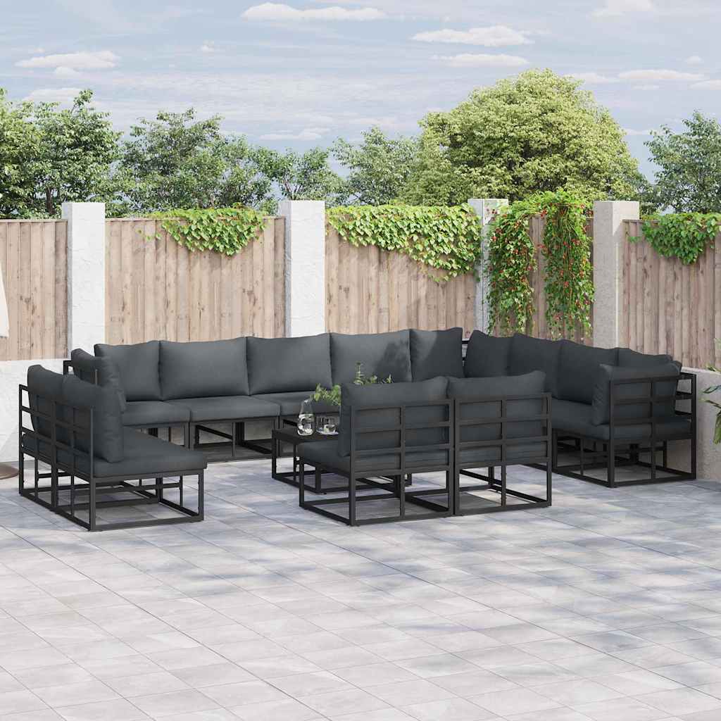 vidaXL Garden Sofa Set with Cushion 13 pcs Black Aluminium