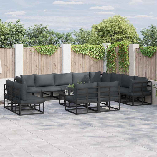 vidaXL Garden Sofa Set with Cushion 13 pcs Black Aluminium