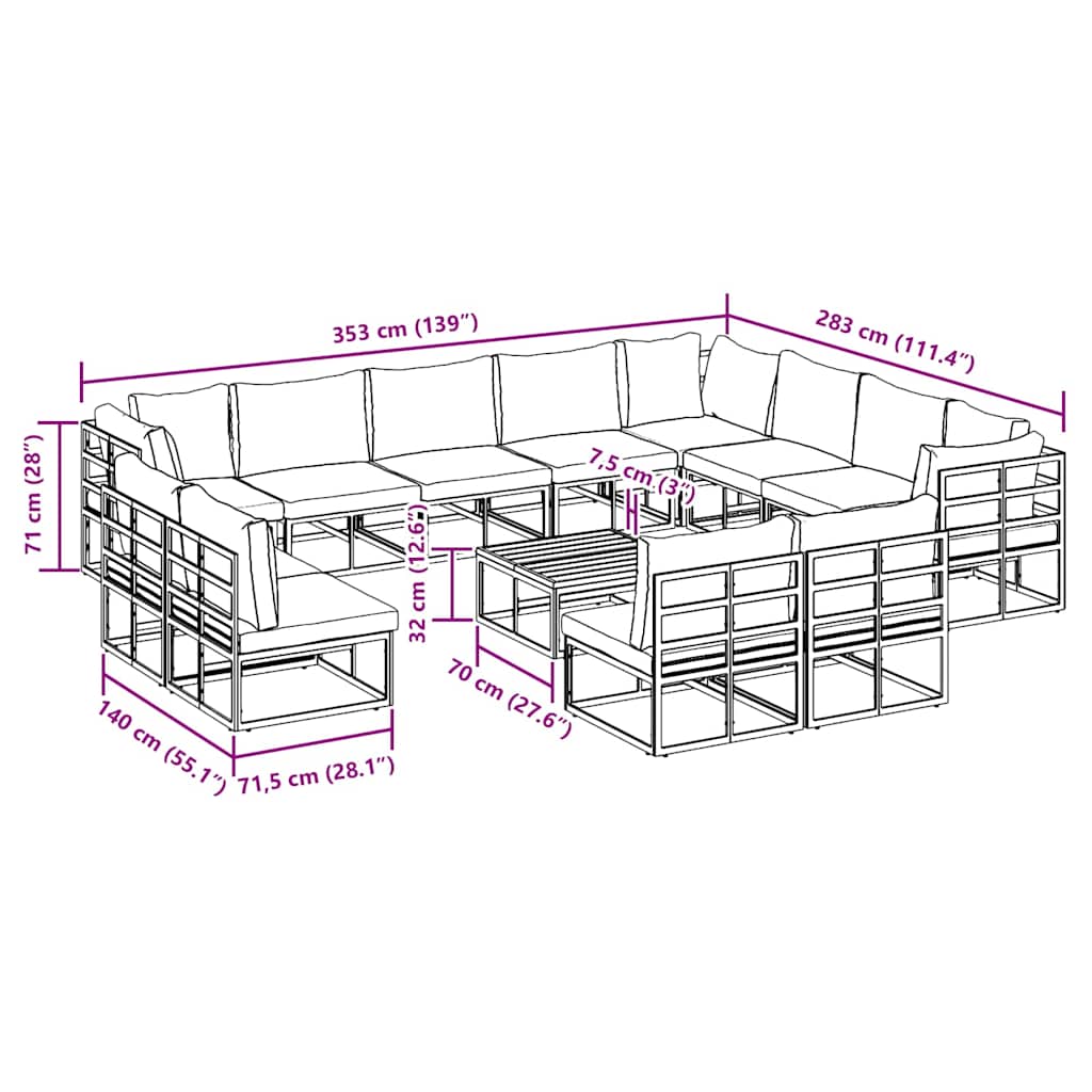 vidaXL Garden Sofa Set with Cushion 13 pcs Black Aluminium