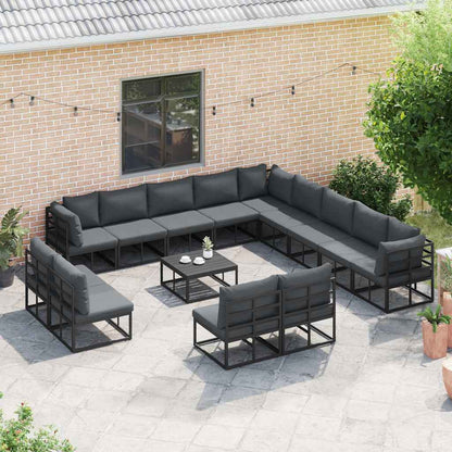 vidaXL Garden Sofa Set with Cushion 13 pcs Black Aluminium