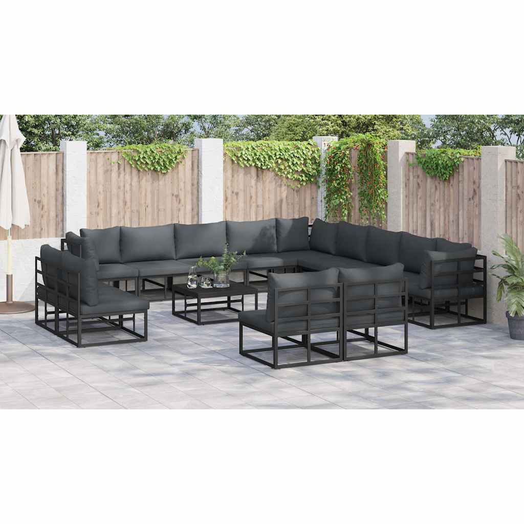 vidaXL Garden Sofa Set with Cushion 14 pcs Black Aluminium