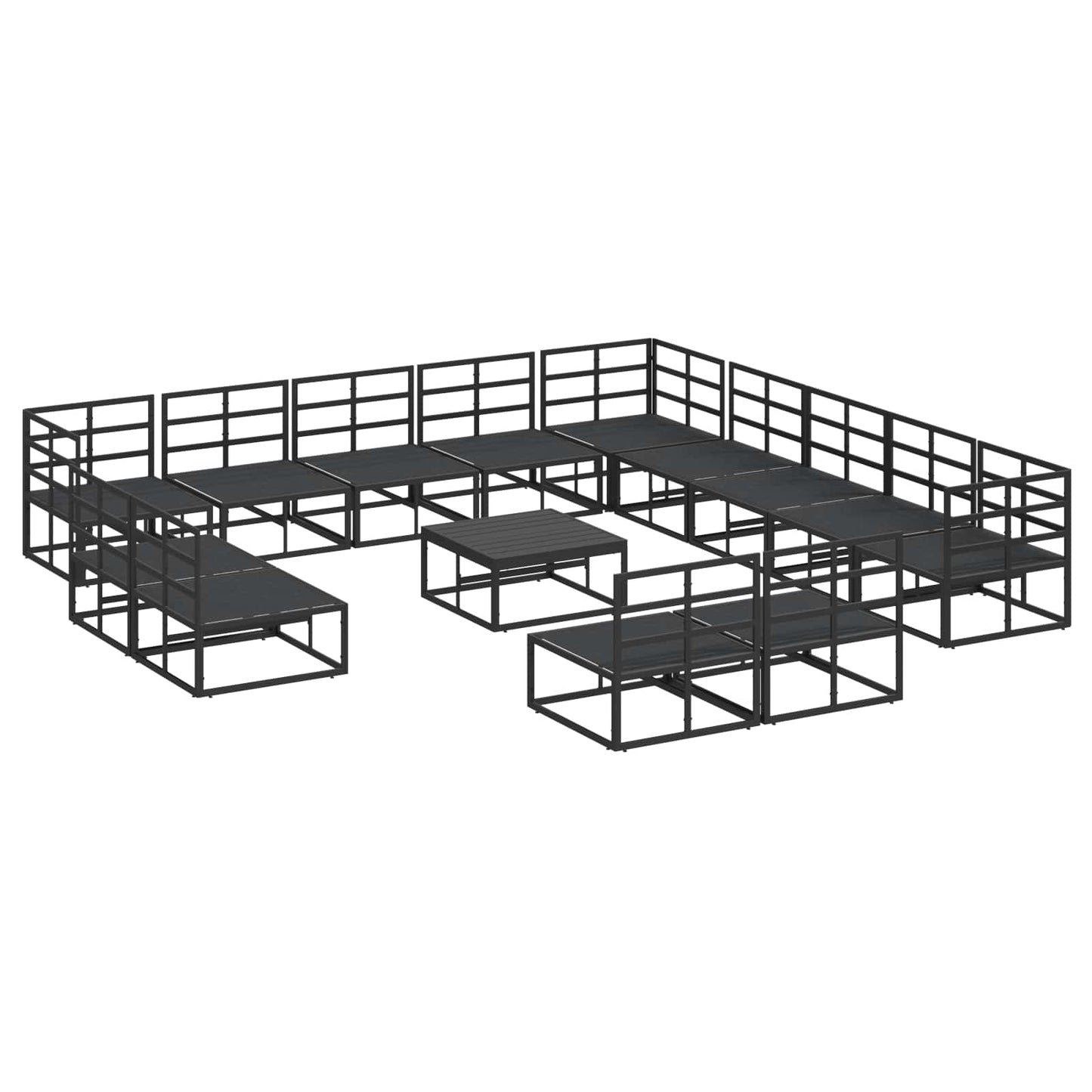 vidaXL Garden Sofa Set with Cushion 14 pcs Black Aluminium