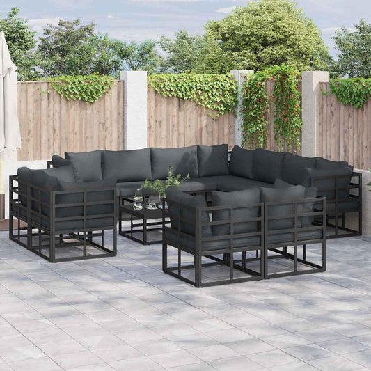 vidaXL Garden Sofa Set with Cushion 11 pcs Black Aluminium