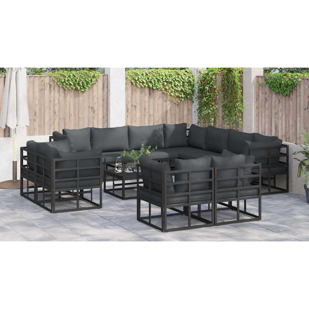 vidaXL Garden Sofa Set with Cushion 12 pcs Black Aluminium
