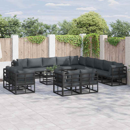 vidaXL Garden Sofa Set with Cushion 13 pcs Black Aluminium
