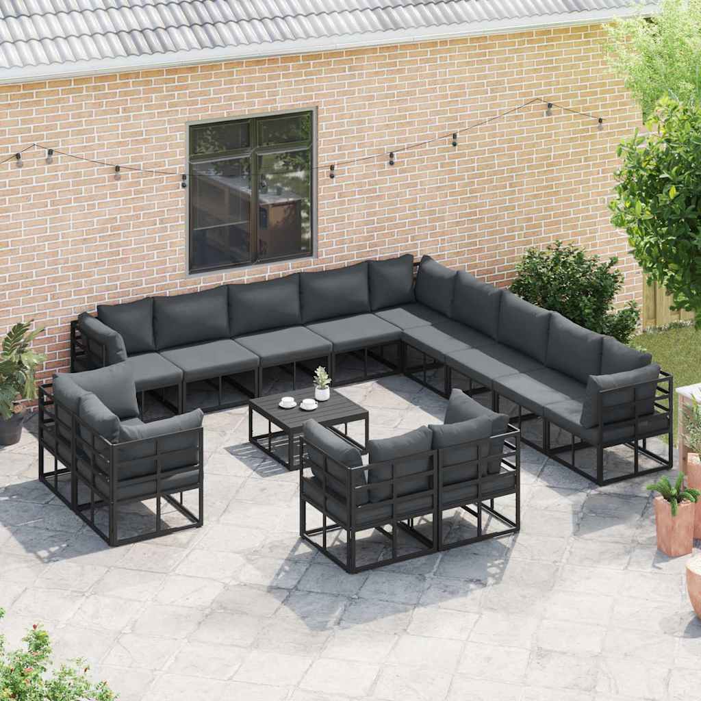 vidaXL Garden Sofa Set with Cushion 14 pcs Black Aluminium