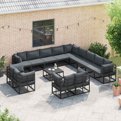 vidaXL Garden Sofa Set with Cushion 14 pcs Black Aluminium