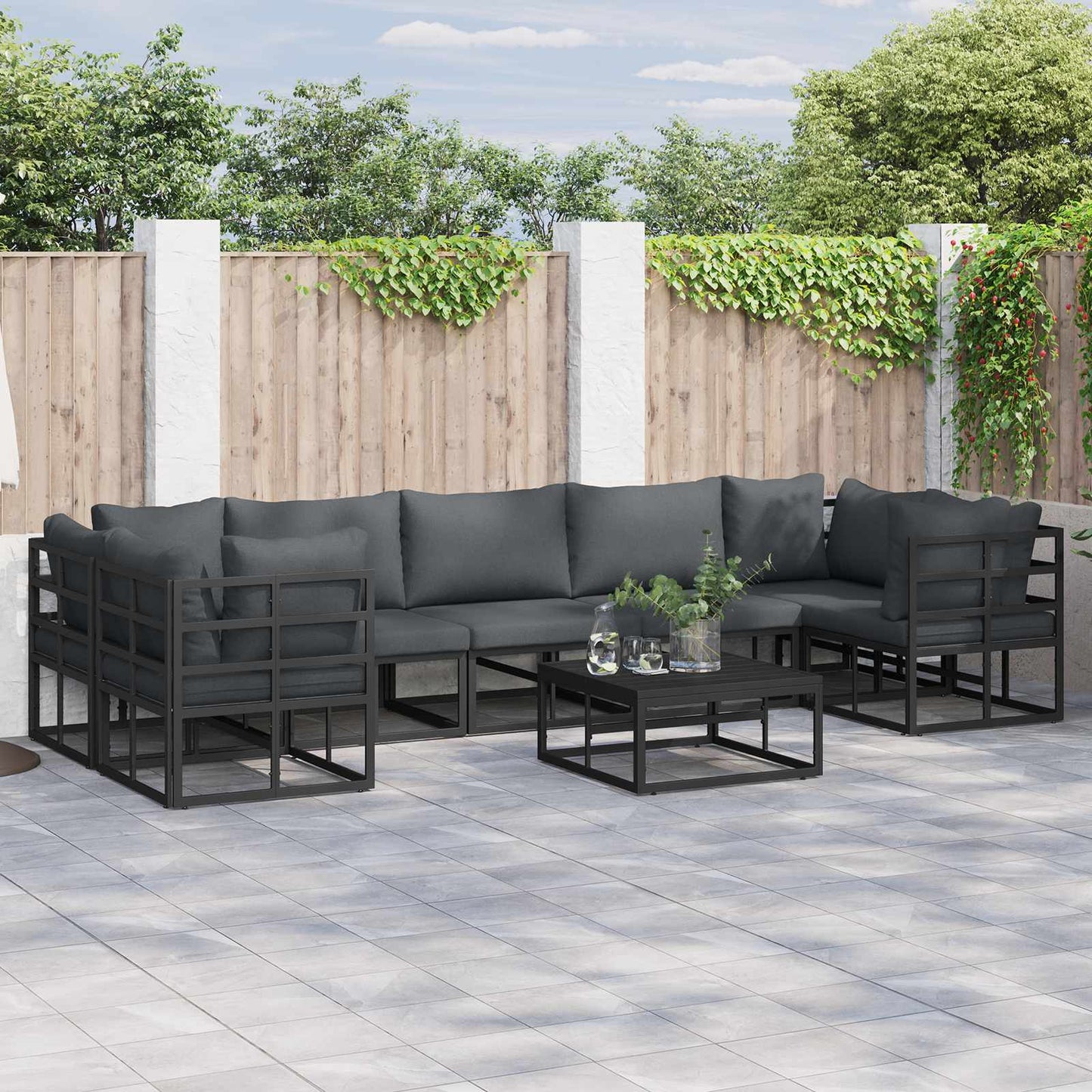 vidaXL Garden Sofa Set with Cushion 8 pcs Black Aluminium