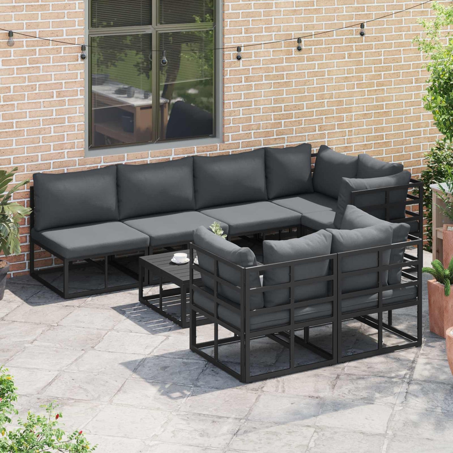 vidaXL Garden Sofa Set with Cushion 8 pcs Black Aluminium