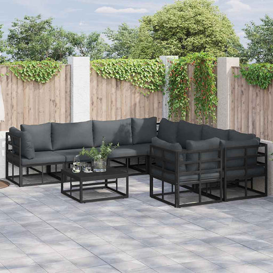 vidaXL Garden Sofa Set with Cushion 9 pcs Black Aluminium