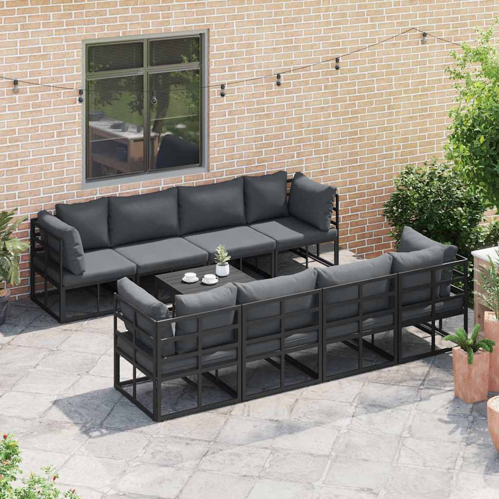vidaXL Garden Sofa Set with Cushion 9 pcs Black Aluminium