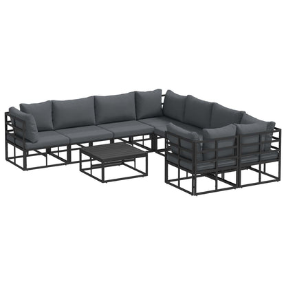 vidaXL Garden Sofa Set with Cushion 9 pcs Black Steel