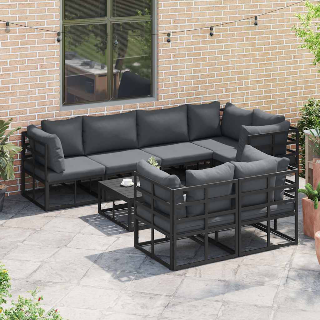 vidaXL Garden Sofa Set with Cushion 7 pcs Black Steel