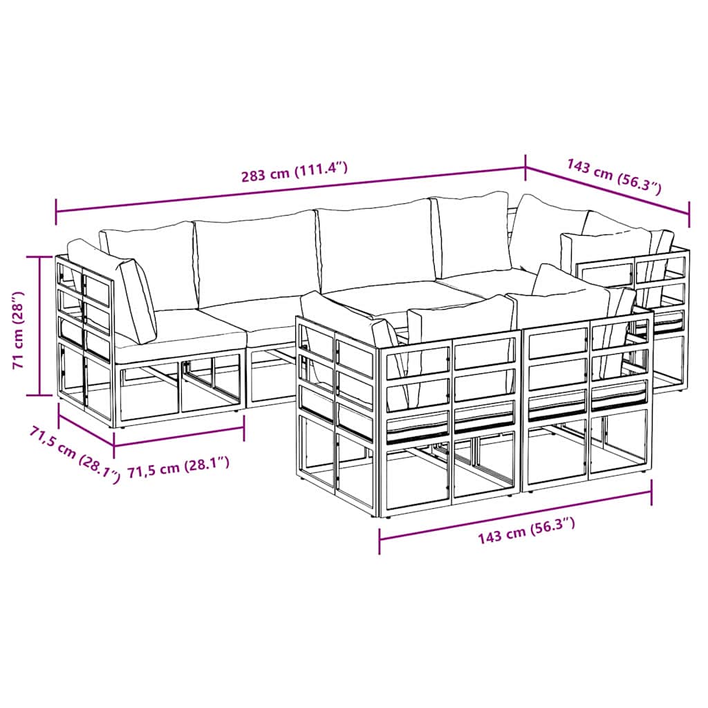 vidaXL Garden Sofa Set with Cushion 7 pcs Black Steel