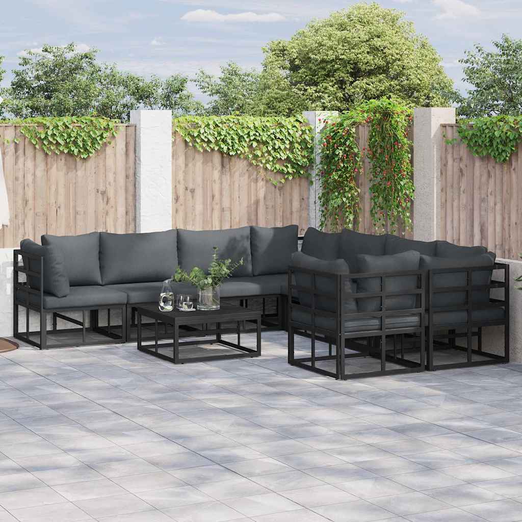 vidaXL Garden Sofa Set with Cushion 8 pcs Black Aluminium
