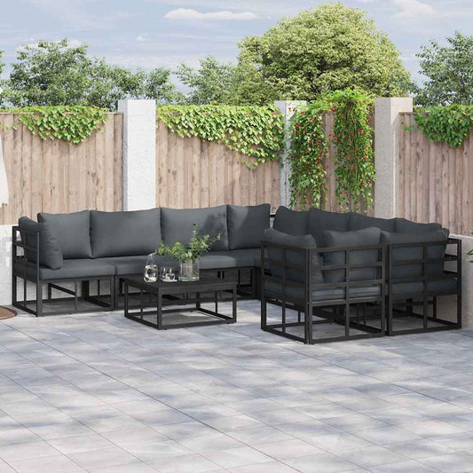 vidaXL Garden Sofa Set with Cushion 8 pcs Black Aluminium