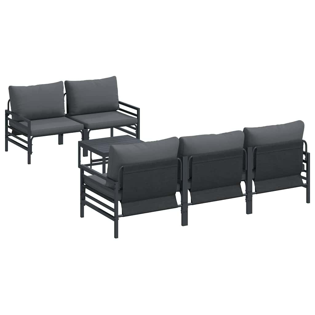 vidaXL Garden Sofa Set with Cushion 6 pcs Black Steel