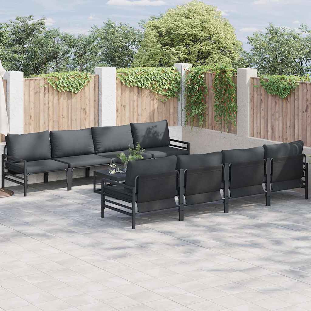 vidaXL Garden Sofa Set with Cushion 9 pcs Black Steel