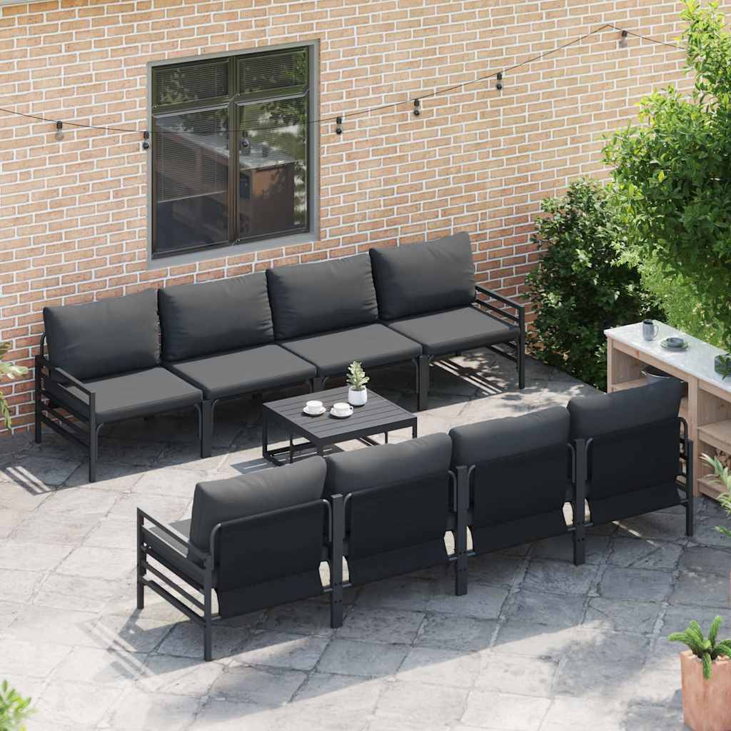 vidaXL Garden Sofa Set with Cushion 9 pcs Black Steel