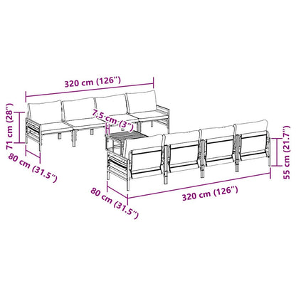 vidaXL Garden Sofa Set with Cushion 9 pcs Black Steel