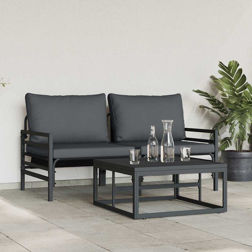 vidaXL Garden Sofa Set with Cushion 3 pcs Black Steel