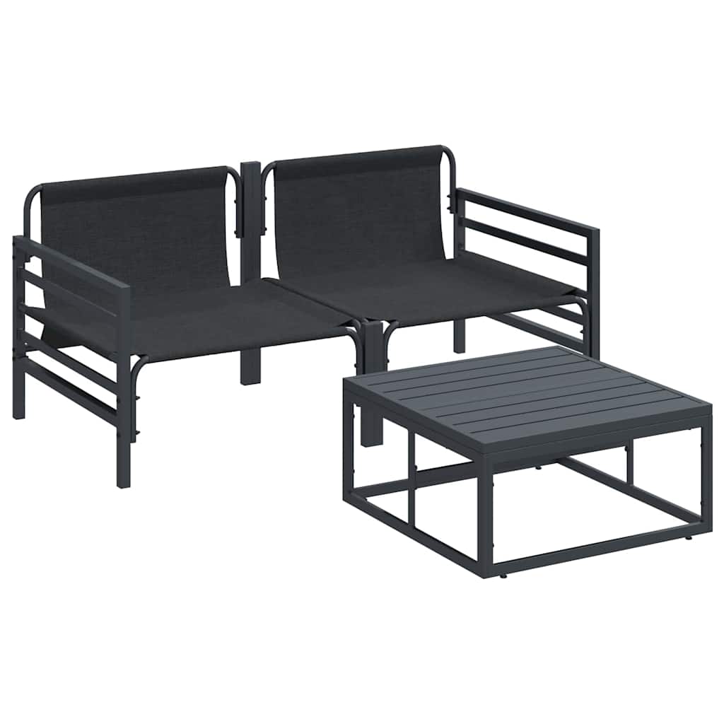 vidaXL Garden Sofa Set with Cushion 3 pcs Black Steel