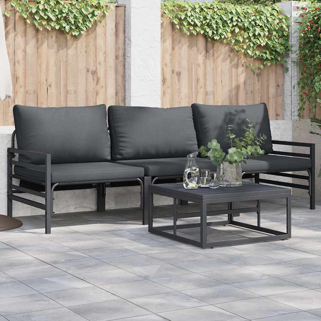 vidaXL Garden Sofa Set with Cushion 4 pcs Black Steel