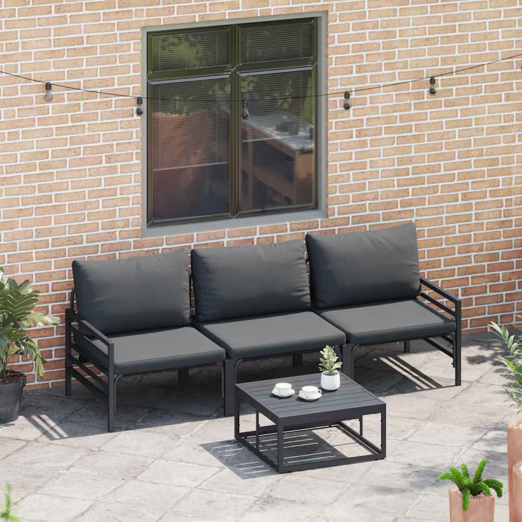 vidaXL Garden Sofa Set with Cushion 4 pcs Black Steel