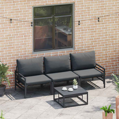 vidaXL Garden Sofa Set with Cushion 4 pcs Black Steel