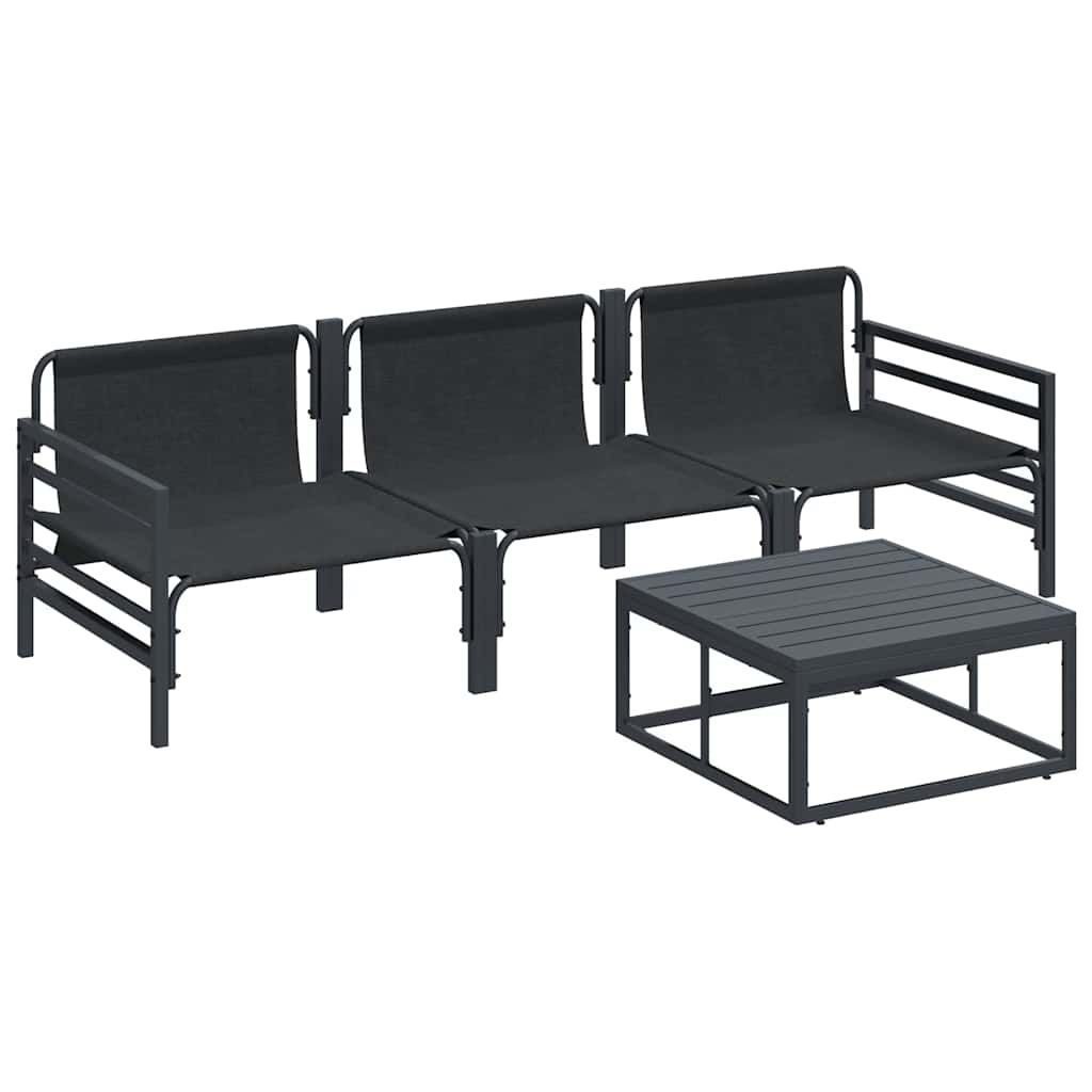 vidaXL Garden Sofa Set with Cushion 4 pcs Black Steel