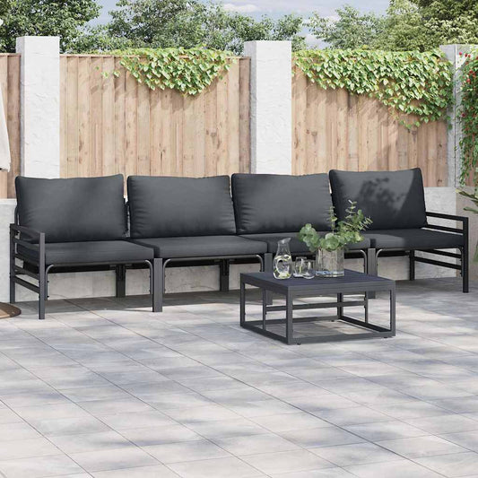 vidaXL Garden Sofa Set with Cushion 4 pcs Black Steel
