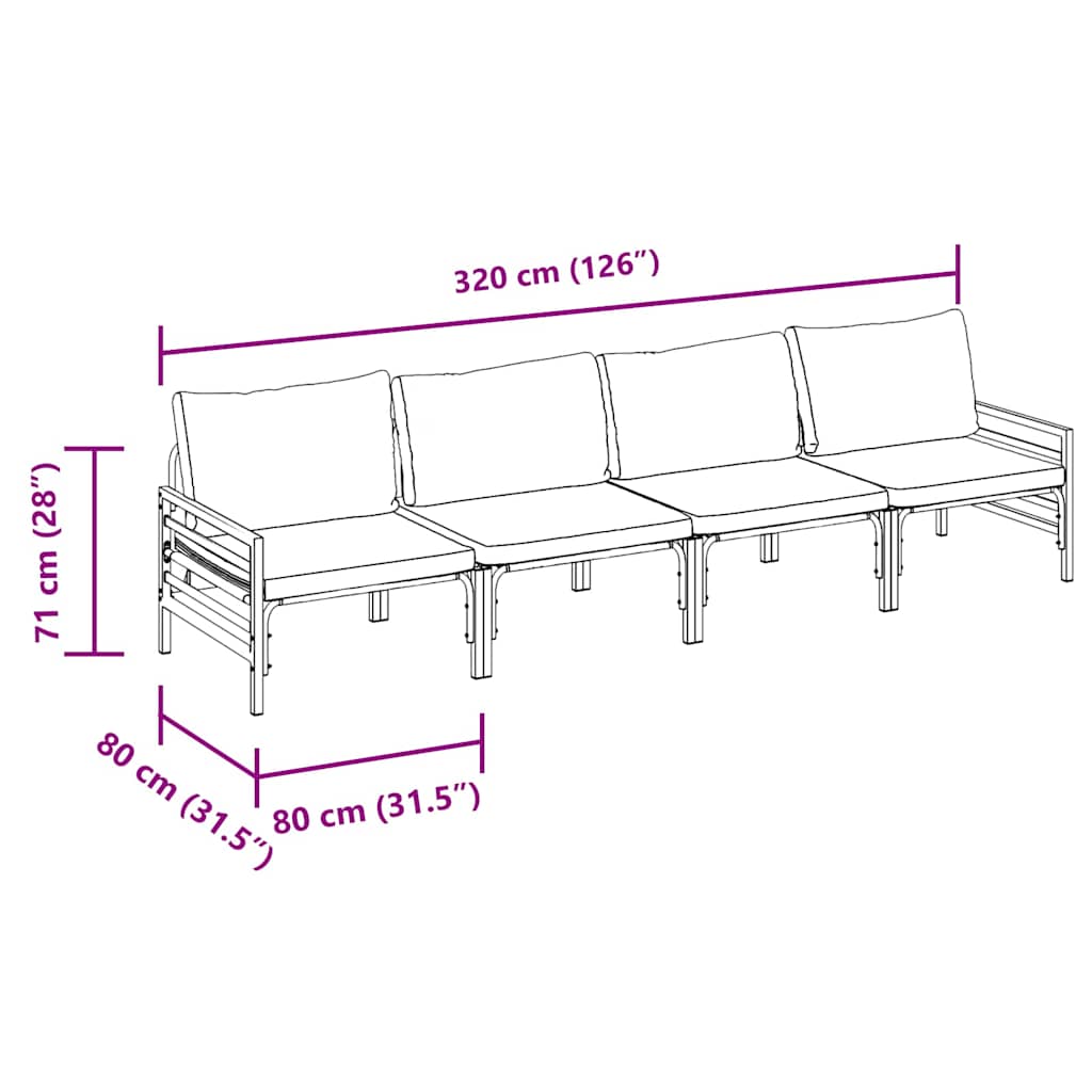 vidaXL Garden Sofa Set with Cushion 4 pcs Black Steel