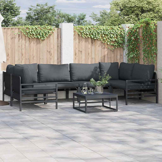 vidaXL Garden Sofa Set with Cushion 6 pcs Black Steel