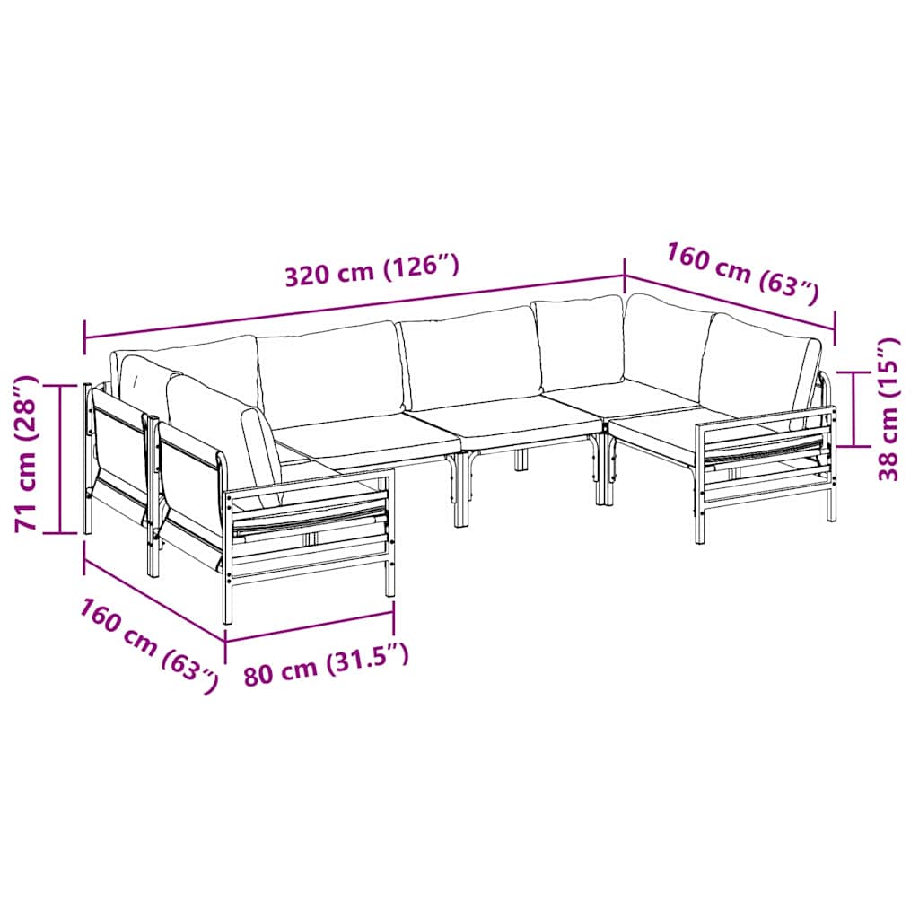 vidaXL Garden Sofa Set with Cushion 6 pcs Black Steel