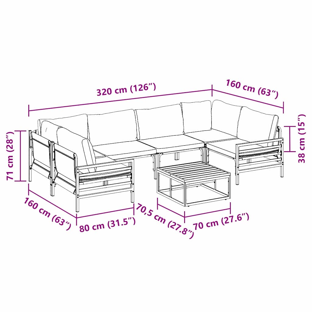 vidaXL Garden Sofa Set with Cushion 7 pcs Black Steel