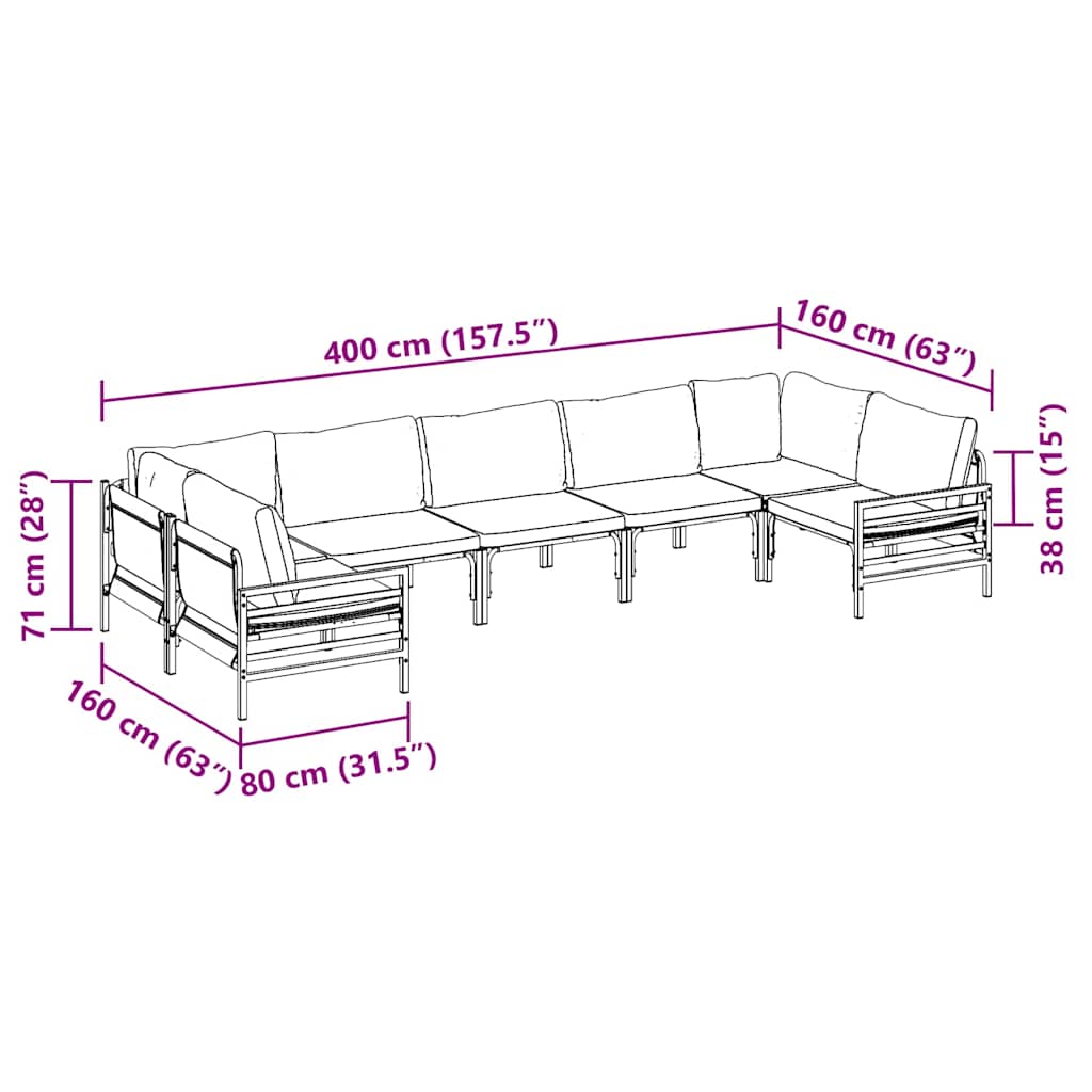vidaXL Garden Sofa Set with Cushion 7 pcs Black Steel
