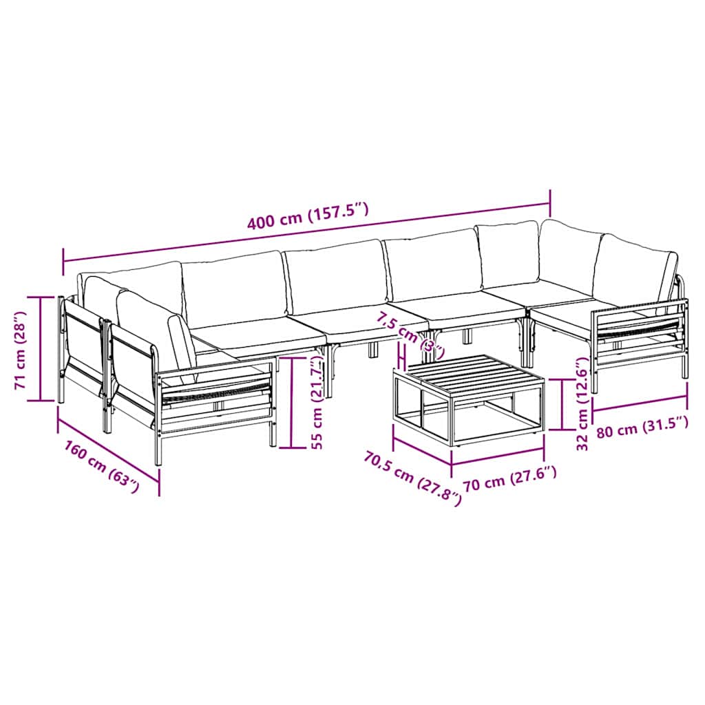vidaXL Garden Sofa Set with Cushion 8 pcs Black Steel