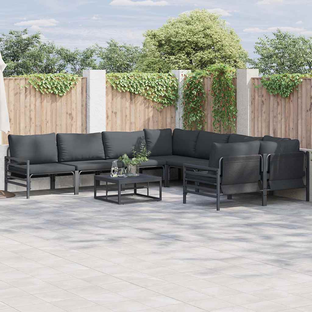 vidaXL Garden Sofa Set with Cushion 8 pcs Black Steel