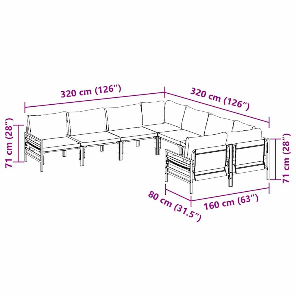 vidaXL Garden Sofa Set with Cushion 8 pcs Black Steel
