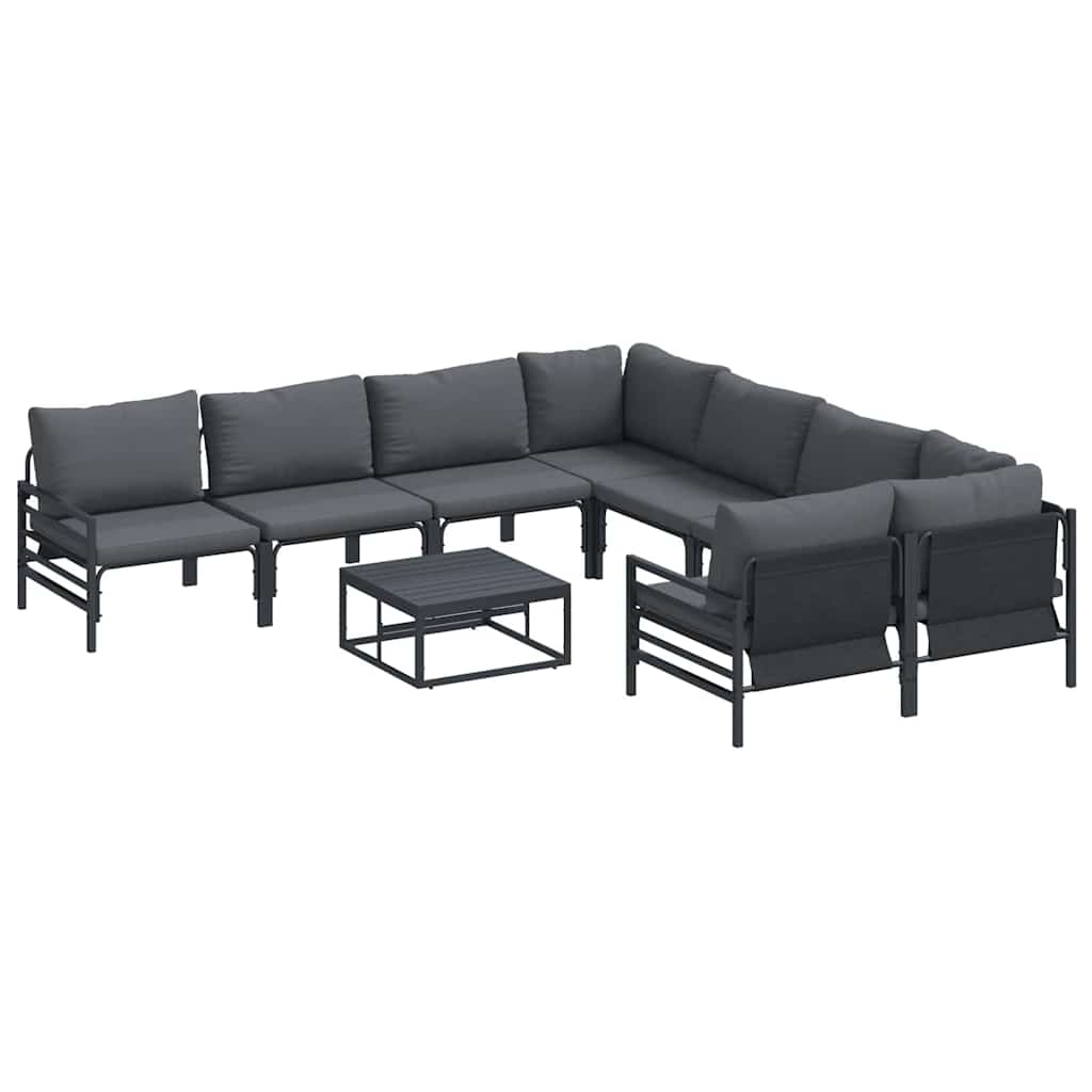 vidaXL Garden Sofa Set with Cushion 9 pcs Black Steel