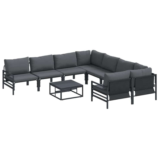vidaXL Garden Sofa Set with Cushion 9 pcs Black Steel