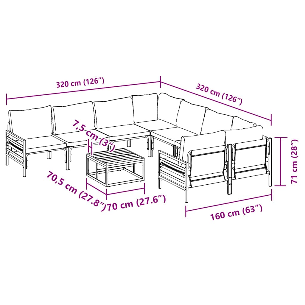 vidaXL Garden Sofa Set with Cushion 9 pcs Black Steel