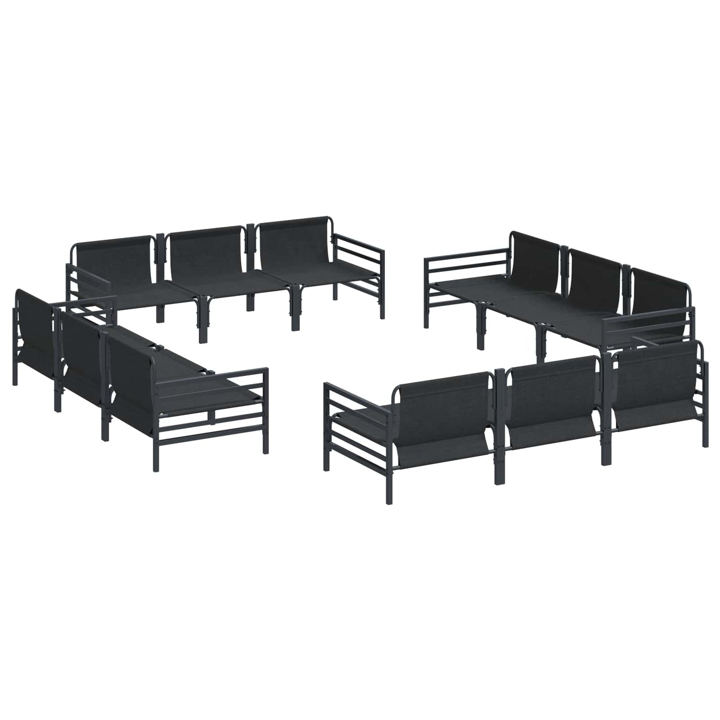 vidaXL Garden Sofa Set with Cushion 12 pcs Black Steel