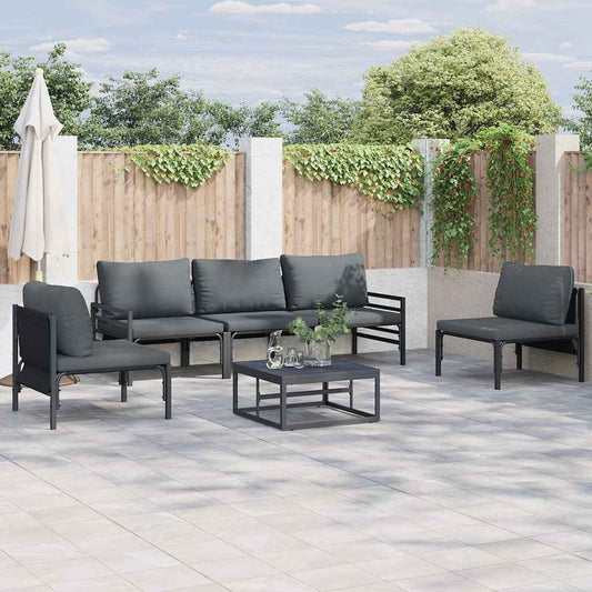 vidaXL Garden Sofa Set with Cushion 5 pcs Black Steel