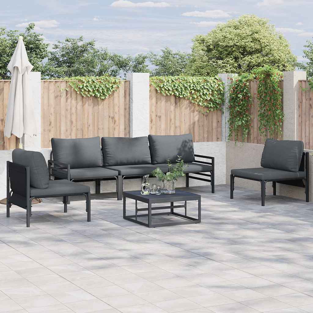vidaXL Garden Sofa Set with Cushion 5 pcs Black Steel