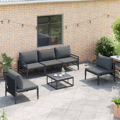 vidaXL Garden Sofa Set with Cushion 6 pcs Black Steel